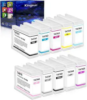 T47A Ink Cartridge Set Compatible with SureColor P700 P900 P708 P908 Printer T47A1 T47A2 T47A3 T47A4 T47A5 T47A6 T47A7 T47A8 T47A9 T47AD (10 Pack)