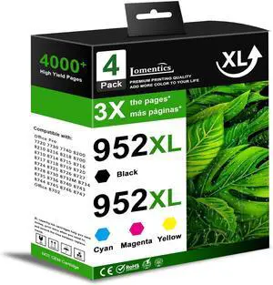 952XL High Yield Ink Cartridges Combo Pack Replacement for 952XL 952 XL Ink Cartridges use with Office Pro 7740 8702 8710 8720 8715 8716 8719 8730 8740 8725 8216 8218 8210 Printer (B/C/M/Y) 4 Pack