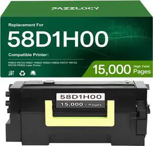 58D1H00 Toner Cartridges Compatible for Lexmark 58D1H00 58D1U00 58D1000 for MS823 MS725 MS821 MS822 MS824 MS826 MX721 MX722 MX725 MX824 Printer15000 Pages