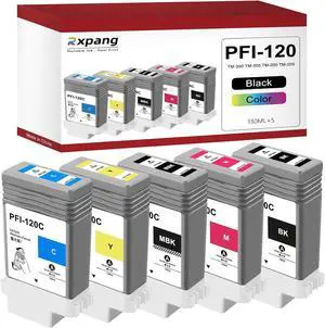 PFI120 Pigment Ink Tank 130ml Set PFI-120MBK PFI-120BK PFI-120C PFI-120M PFI-120Y Replacement for Canon Canon PFI-120 Ink Cartridge for TM-300 TM-305 TM-200 TM-205 Printer Ink 5-Pack
