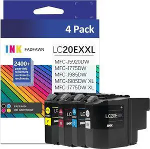 LC20E Super High Yield Ink Cartridge Set Compatible for Brother LC20E XXL Ink Cartridges MFC-J5920DW MFC-J985DW MFC-J985DWXL MFC-J775DW MFC-J775DWXL Printer (Black, Cyan, Magenta, Yellow, 4 Pack)