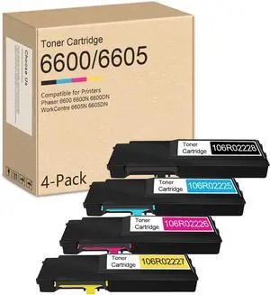 Phaser 6600/WorkCentre 6605 Toner Cartridge (4 Pack,BK/C/M/Y) - 106R02228 106R02225 106R02226 106R02227 Toner Replacement for Xerox Phaser 6600 6600DN WorkCentre 6605 6605DN Printer