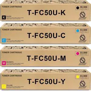 T-FC50U TFC50U Toner Cartridges Replacement for Toshiba T-FC50U-K T-FC50U-C T-FC50U-M T-FC50U-Y Toner Cartridge for E-Studio 2555C 3055C 3555C 4555C 5055C Printer Ink 4-Pack, Black Cyan Magenta Yellow