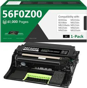 56F0Z00 Drum Unit High Yield Replacement for Lexmark 56F0Z00 Imaging Unit Toner for MS321 MS421 MS521 MS621 MS622 MX321 MX421 MX522 MX622 MB2442 MB2328 Printer (1-Pack,61,000 Pages)