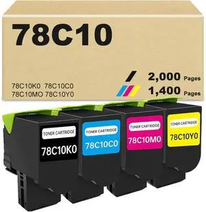 78C10 Toner Cartridge 4-Pack 78C10 CS421 Toner Cartridge Replacement for Lexmark 78C10K0 Black 78C10C0 Cyan 78C10M0 Magenta 78C10Y0 Yellow for CS421 CX421 CS521 CX521 CX522 CS622 CX622 CX625 Printer