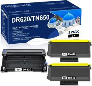 TN650 DR620 Replacement for Brother TN650 TN-650 TN580 TN-620 DR620 to use with HL-5370DW HL-5250DN HL-5340D HL-5240 MFC-8480DN MFC-8860DN MFC-8890DW (High Yield, Black, 3-Pack)