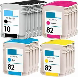 Generic 18 Pack Ink Cartridges Compatible Replacement for Hp 10 82 for C4844A C4911A C4912A C4913A 500ps 500Plus 800 800ps, black cyan magenta yellow