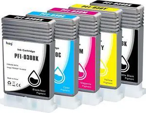 HEG PFI-030 Pigment Ink Cartridge Ink Tank Kit 55ml PFI-030MBK PFI-030BK PFI-030C PFI-030M PFI-030Y Replacement for Canon imagePROGRAF TA-20 TA-30 Printer(5 Pack)
