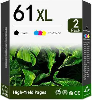 61XL High-Yield Black & Tri-Color Ink Cartridge Combo Pack Replacement for HP Ink 61 61XL Works with DeskJet 1000 1010 1050 3510 Envy 4500 4502 5530 OfficeJet 4630 4632 Printer Ink(2Pack)