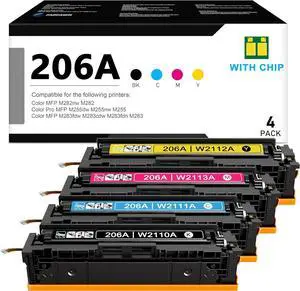 206A Toner Cartridge Set(4 Pack,BK/C/M/Y): Compatible Replacement for HP 206A 206X Toner Cartridge for Color MFP M283fdw M283cdw M283fdn M283 M282nw M282 Pro MFP M255dw M255nw M255 Printers