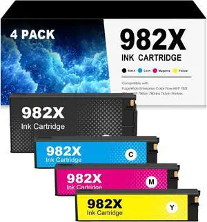982X Ink Cartridges Replacement for HP 982X Compatible with HP PageWide Enterprise Color 765dn Flow MFP 785f 785zs MFP 780dn 780dns Printer (Black Cyan Magenta Yellow)