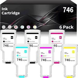 746 Ink Cartridge 300-ml Compatible with P2V83A P2V82A P2V81A P2V80A P2V79A P2V78A High Yield Ink Replacemt for HP DesignJet Z6 & Z9+ Large Format Printers 6P(MBK/PK/G/C/M/Y)