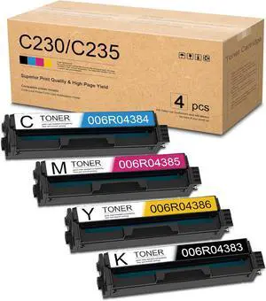 C230/C235 Toner Cartridges with Chip (4-Pack, 1BK/1C/1M/1Y): 006R04383 006R04384 006R04385 006R04386 Toner Cartridges Replacement for Xerox C230 Color C235 Multifunction Printer