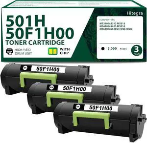 Remanufactured 50F1H00 Toner Cartridge 3 Black Replacement for Lexmark 50F1H00 501H Toner Compatible with MS310 MS312 MS315 MS410 MS415 MS510 MS610 Series Printer Black Toner, 3-Pack