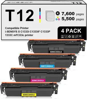 T12 Toner Cartridge Set (4-Pack,BK/C/Y/M) Replacement for Canon T12 T12L 5098C005AA 5097C005AA 5096C005AA 5095C005AA for i-SENSYS X C1333i C1333iF C1333P 1333C mf1333c Printer