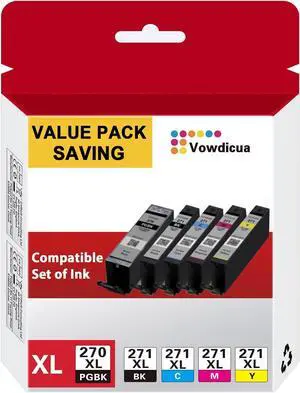 PGI-270XL CLI-271XL Ink Cartridge High Yield 5 Color Value Pack Compatible Replacement for Canon 270 271 Ink Cartridges to use with TS6020 TS9020 MG5720 MG5721 MG5722 MG6820 MG6821 MG6822 Printer