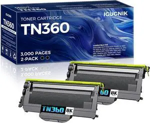 2-Pack TN360 High Yield Black Toner Cartridge, Replacement for Brother TN-360 for DCP-7030 7040 7045N HL-2120 2125 2140 2150 2150N 2170 2170W MFC-7040 7320 7340 7345DN 7345N 7440 7440N 7840 Printer