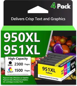 950XL and 951XL Ink Cartridges Combo Pack Replacement for HP 950XL 951XL High Yield for Officejet Pro 8100 8600 8610 8615 8620 8625 8630 8640 8660 251dw 271dw 276dw (4-Pack)