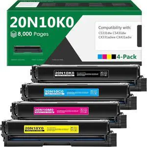 20N10 High Yield Toner Cartridges 4-Color 20N10K0 20N10C0 20N10M0 20N10Y0 Toner Cartridge Set Replacement for Lexmark CS331dw CS431dw CX331adwe CX431adw CS331 CX331 Printer 20N10 Toner