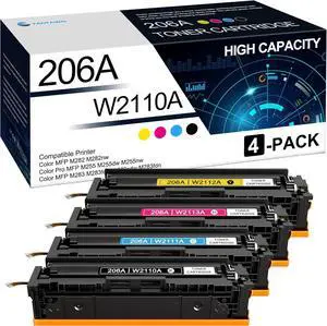 206A Toner Cartridge High Yield (4 Pack, BK/C/M/Y) Compatible 206A 206X Toner Cartridge - Replacement for HP Color Pro M283 M282 M255 M255dw M255nw MFP M283fdw M283cdw M283fdn M282nw Printers