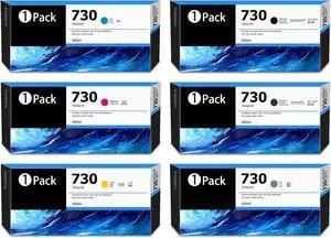 730 Ink Cartridges Replacement for HP 730 Ink Works with DesignJet T1600 T1700 T2600 T1600dr T1700dr T2600dr Printer (MK/PK/G/C/M/Y,6-Pack)