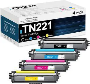 TN221 TN 221 Toner Cartridges High Yield (BK/C/M/Y, 4-Pack) - Replacement for Brother TN221 Toner Cartridge to Use with MFC-9130CW HL-3170CDW MFC-9340CDW HL-3140CW MFC-9330CDW Printer