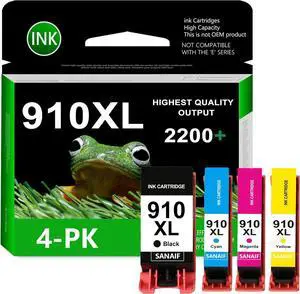 910XL Ink Catridegs high yied Pages Combo (4-Pack) Black Cyan Magenta Yellow Replacement for HP 910XL Work for OfficeJet 8010 8015 8018; Pro 8020 8025 8028 8030 Printers