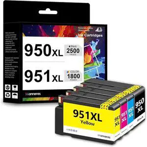 950XL 951XL Ink Cartridges Combo Pack Replacement for 950 951 Ink Cartridges Use for OfficeJet Pro 8600 8610 8615 8620 8625 8100 8630 8660 276DW 251DW 4-Pack-Black Cyan Magenta Yellow