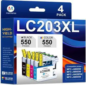 LC203XL High Yield Ink Cartridges Replacement for Brothe LC203 XL LC203 LC201 to use with MFC-J480DW MFC-J880DW MFC-J4420DW MFC-J680DW MFC-J885DW Printer (1Black/1 Cyan/1 Magenta/1 Yellow)