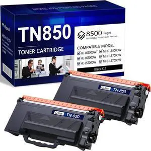 TN850 High Yield Toner Cartridge Black 2-Pack Replacement for Brother TN-850 TN 850 Toner for HL-L6200DWT L5200DW L5100DN MFC-L5800DW L5700DW L6700DW L6800DW Printer Up to 8,500 Pages