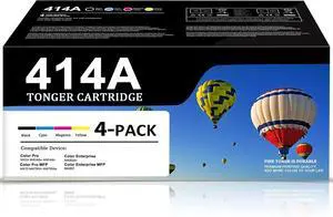 414A Toner Cartridges 4 Pack (Black/Cyan/Magenta/Yellow) Replacement for HP 414A W2020A W2021A W2022A W2023A Toner Compatible for Color Pro M454dn M454dw; Color Pro MFP M479fdn M479fdw Printers