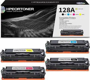 4 Pack 128A BK/C/M/Y Toner Cartridge, Replacement for HP 128A / CE321A CE322A CE323A CE320A Color CP1525n CP1525nw CM1415fn MFP CM1415fnw MFP Printer