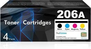 206A Black Cyan Magenta Yellow Toner Cartridge (with Chip) Replacement for HP 206A Toner Cartridge 206X Works with Color Laser Pro M255dw M255nw MFP M282nw M283cdw M283fdn M283fdw Printer (Pack of 4)