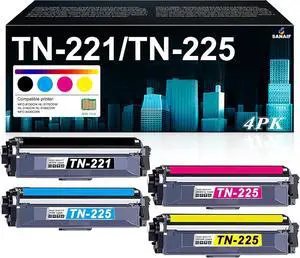 TN-221/TN-225 Toner Cartridges High Yield , Replacement for Brother HL-3140CW HL-3150CDN MFC-9130CW MFC-9330CDW Printer (BK/C/M/Y) 4-Pack