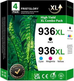 936XL 936e Ink Cartridges (4-Pack, Black/Cyan/Magenta/Yellow) Compatible Ink Replacement for HP 936XL 936e 936 Ink Work with OfficeJet Pro 9110 9120 9122 9125 9128 9130 9135 9730