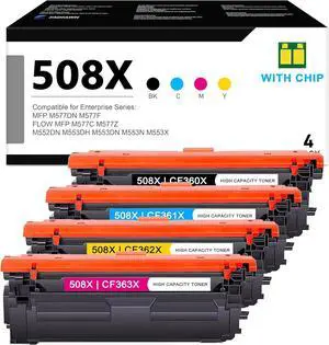 508X High Yield Toner Cartridge 4 Pack: Compatible CF360X CF361X CF362X CF363X Toner Cartridges Replacement for HP 508X Color Enterprise M552 M553 MFP M577 Flow MFP M577 Series Printers (1BK/1C/1M/1Y)