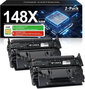 148X Black High Yield Toner Cartridge W1480X Compatible 2-Pack with Chip 4101fdw Toner Replacement for HP 148X W1480X 148A W1480A Use for Laser Pro 4001 4001dn, MFP 4101 4101fdn 4101fdw Printer