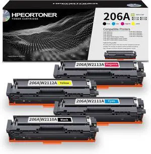 4 Pack 206A BK/C/M/Y Toner Cartridge, Replacement for 206A | W2111A W2112A W2113A W2110A Color M255-M256 Series M255nw M255dw M255dn MFP M282-M283 Series Printer
