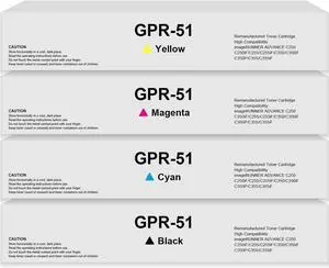 Remanufactured GPR-51 GPR51 Toner Cartridge Replacement for Canon 8516B003AA 8517B003AA 8518B003AA 8519B003AA for imageRUNNER Advance C250/C250iF/C255/C255iF/C350/C350iF/C355 Printer (4-Pack)