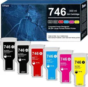 746 Ink Cartridges 300ml-6 Pack(P2V78A P2V79A P2V80A P2V81A P2V82A P2V83A) Replacement for HP 746 Ink Cartridge use DesignJet 746 Z6 Z9+ Large Format Plotter Printer