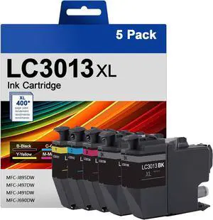 LC3013XL High Yield Ink Cartridges (5 Pack, 2BK/1C/1M/1Y) Compatible LC3013 Ink Replacement for Brother LC3011 LC3013 XL Ink Cartridge Work with MFC-J491DW MFC-J497DW MFC-J690DW MFC-J895DW Printer