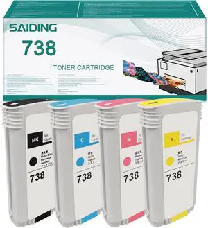 SAIDING 738 Ink Cartridge High Yiled Replacement for 498N4A 498N6A 498N5A 498N7A with Designjet T850 T950 Printer (4-Pack,Black Yellow Cyan Magenta)