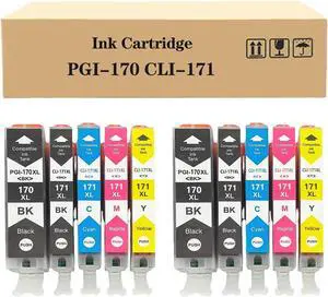 PGI-170 XL CLI-171 XL 170 171 Ink Cartridge Compatible Replacement for Canon MG5710 MG6810 MG7710 TS5010 TS6010 TS8010 TS9010 Printers 2 Set