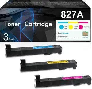 827A CF301A, CF303A, CF302A Toner Cartridge with Chip (3-Pack) | Replacement for HP 827A Toner Cartridge Compatible with Enterprise Flow MFP M880 M880z M880z+ M880z+NFC Printer | Cyan, Yellow, Magenta