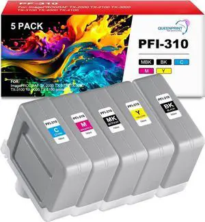 QUEENPRINT PFI-310 Ink Tank Replacement for PFI310 PFI-310MBK PFI-310BK PFI-310C PFI-310M PFI-310Y Ink Cartridge for ImagePROGRAF TX-2000 TX-3000 TX-4000 Printer, 5-Pack