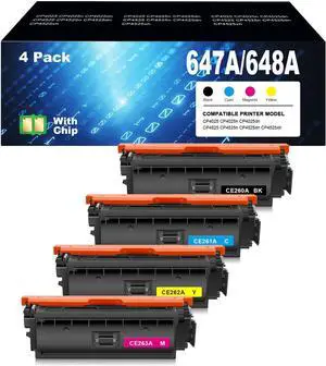 Remanufactured 647A 648A Toner Cartridge Replacement for HP CE260A CE261A CE262A CE263A for CP4525xh CP4025n CP4025dn CP4525n CP4525dn Printer ( 4 Pack)