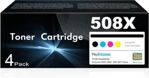 508X Toner Cartridges Set, 4-Pack High Yield (Black Cyan Magenta Yellow) Replacement for 508X 508A Works with Laserjet Enterprise M553 M552 553 MFP M577 Series Printer CF360X CF361X CF362X CF363X
