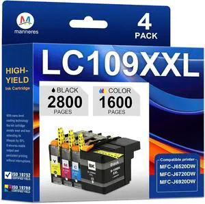 LC109XXL Super High Yield Ink Cartridges Replacement for Brother LC109 Inkjet MFCJ6520DW MFCJ6720DW MFCJ6920DW Printer(4-Pack, 109BK 105C 105M 105Y)