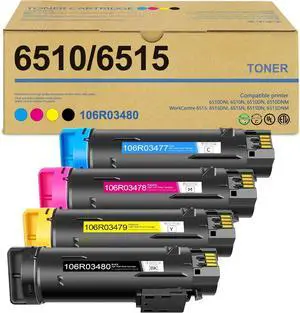 Phaser 6510 WorkCentre 6515 High Yield Toner Cartridge Set 106R03480 106R03477 106R03478 106R03479 Toner Replacement for Xerox Phaser 6510 WorkCentre 6515 Printer(4Pack,BK/C/M/Y)