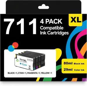 711 711XL Ink Cartridge Compatible for DesignJet T100 T120 T125 T130 T520 T525 T530 Printers (4 Pack)